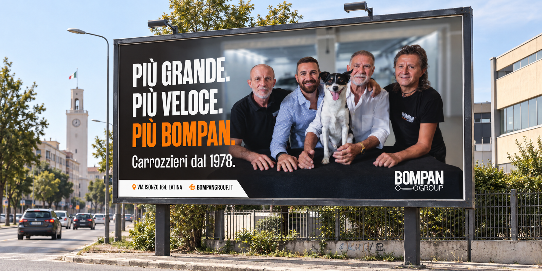 Campagna BOMPAN Group applicata a un cartellone pubblicitario 6x3